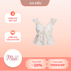 Áo kiểu bèo nhún hoa vintage Meii Closet